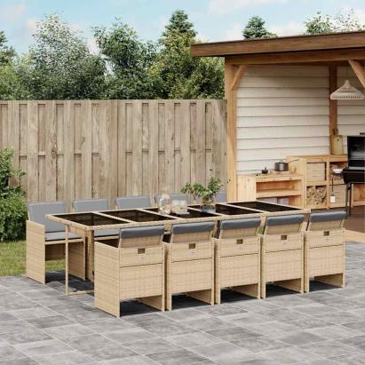 Set mobilier grădină cu perne, 11 piese bej combinat poliratan GartenMobel Dekor