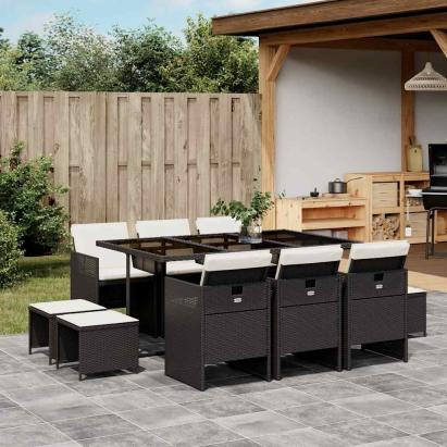 Set mobilier de exterior cu perne, 11 piese, negru, poliratan GartenMobel Dekor