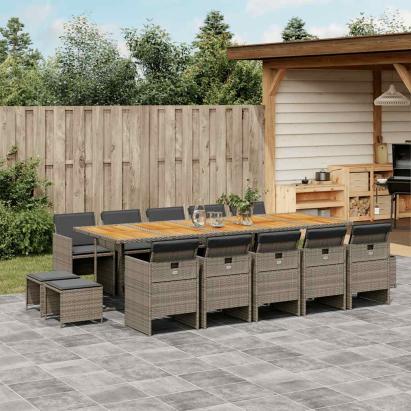 Set mobilier de grădină cu perne, 15 piese, gri, poliratan GartenMobel Dekor