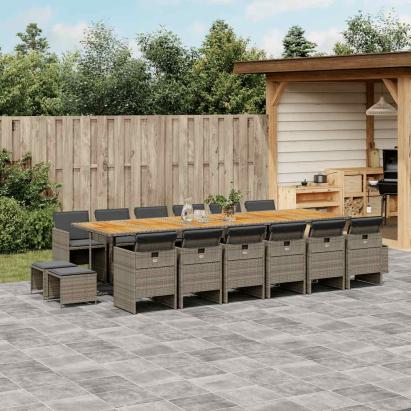 Set mobilier de grădină cu perne, 17 piese, gri, poliratan GartenMobel Dekor
