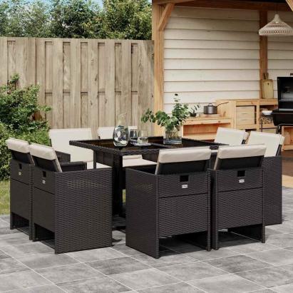 Set mobilier de grădină cu perne, 9 piese, negru, poliratan GartenMobel Dekor