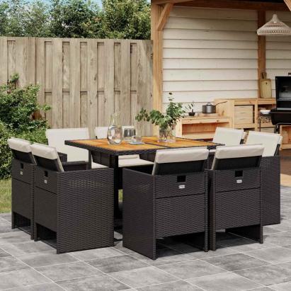 Set mobilier de grădină cu perne, 9 piese, negru, poliratan GartenMobel Dekor