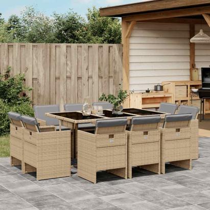Set mobilier grădină cu perne, 11 piese bej combinat poliratan GartenMobel Dekor