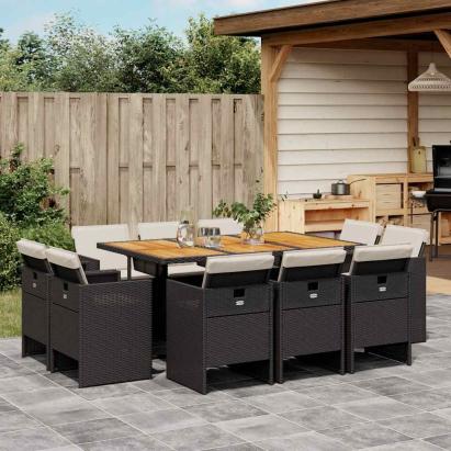Set mobilier de exterior cu perne, 11 piese, negru, poliratan GartenMobel Dekor