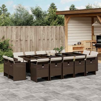 Set mobilier de grădină cu perne, 15 piese, maro, poliratan GartenMobel Dekor