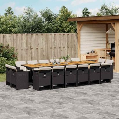 Set mobilier de grădină cu perne, 17 piese, negru, poliratan GartenMobel Dekor