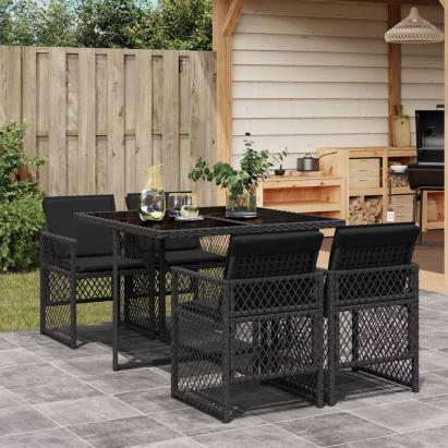 Set mobilier de grădină cu perne, 5 piese, negru, poliratan GartenMobel Dekor