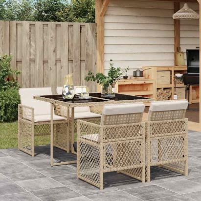 Set mobilier de grădină cu perne, 5 piese, bej, poliratan GartenMobel Dekor