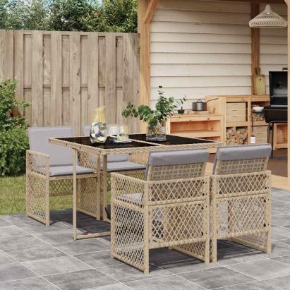 Set mobilier de grădină cu perne, 5 piese, bej, poliratan GartenMobel Dekor