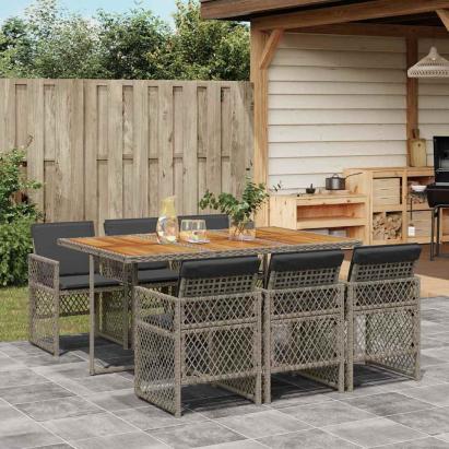 Set mobilier de grădină cu perne, 7 piese, gri, poliratan GartenMobel Dekor