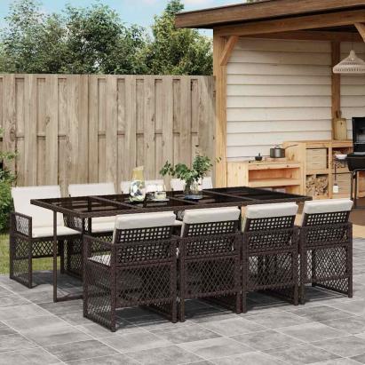 Set mobilier de grădină cu perne, 9 piese, maro, poliratan GartenMobel Dekor