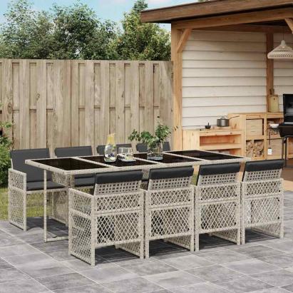 Set mobilier grădină cu perne, 9 piese, gri deschis, poliratan GartenMobel Dekor