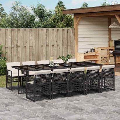 Set mobilier de exterior cu perne, 11 piese, negru, poliratan GartenMobel Dekor