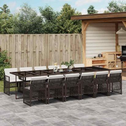 Set mobilier de grădină, 13 piese, maro, cu perne, poliratan GartenMobel Dekor