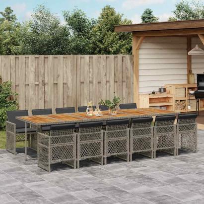 Set mobilier de grădină cu perne, 13 piese, gri, poliratan GartenMobel Dekor