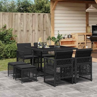Set mobilier de grădină cu perne, 9 piese, negru, poliratan GartenMobel Dekor