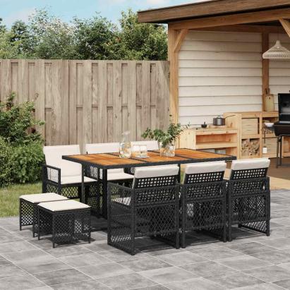 Set mobilier de exterior cu perne, 11 piese, negru, poliratan GartenMobel Dekor