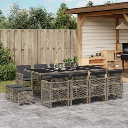 Set mobilier de grădină cu perne, 13 piese, gri, poliratan GartenMobel Dekor