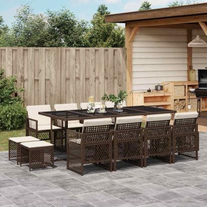 Set mobilier de grădină, 13 piese, maro, cu perne, poliratan GartenMobel Dekor