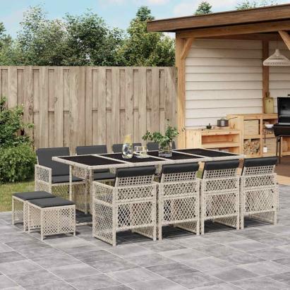 Set mobilier de grădină cu perne 13 piese gri deschis poliratan GartenMobel Dekor