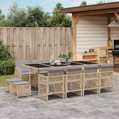 Set mobilier de grădină cu perne, 13 piese, bej, poliratan GartenMobel Dekor