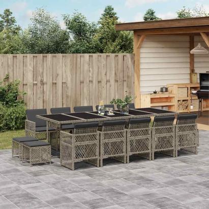 Set mobilier de grădină cu perne, 15 piese, gri, poliratan GartenMobel Dekor