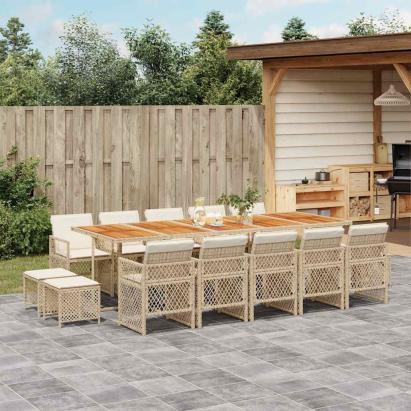 Set mobilier de grădină cu perne, 15 piese, bej, poliratan GartenMobel Dekor