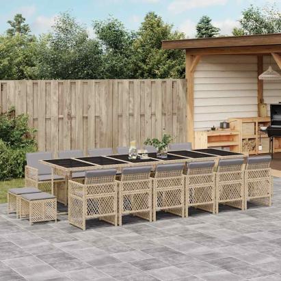 Set mobilier de grădină cu perne, 17 piese, bej, poliratan GartenMobel Dekor