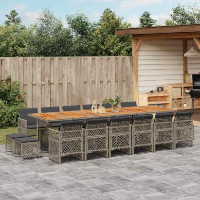 Set mobilier de grădină cu perne, 17 piese, gri, poliratan GartenMobel Dekor