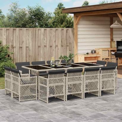 Set mobilier de grădină cu perne 13 piese gri deschis poliratan GartenMobel Dekor