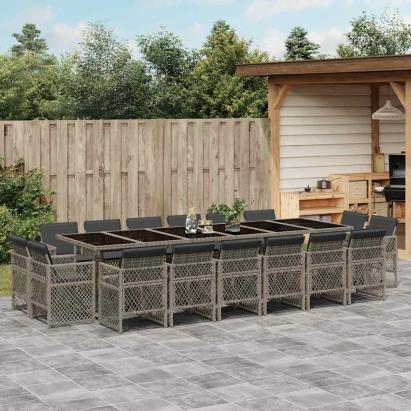 Set mobilier de grădină cu perne, 17 piese, gri, poliratan GartenMobel Dekor