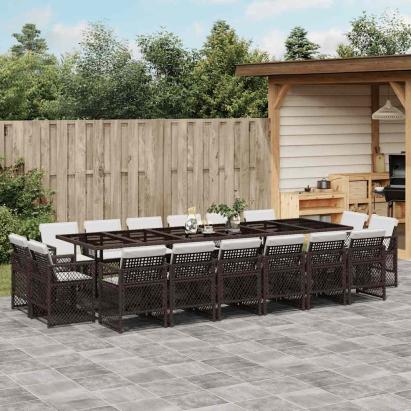 Set mobilier de grădină cu perne, 17 piese, maro, poliratan GartenMobel Dekor