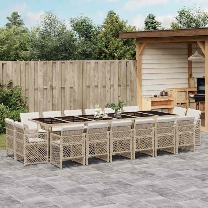 Set mobilier de grădină cu perne, 17 piese, bej, poliratan GartenMobel Dekor