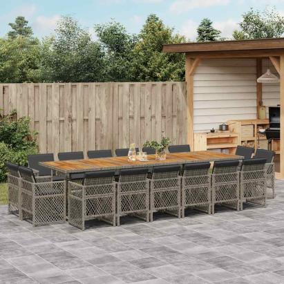 Set mobilier de grădină cu perne, 17 piese, gri, poliratan GartenMobel Dekor