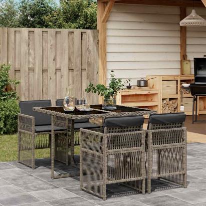 Set mobilier de grădină cu perne, 5 piese, gri, poliratan GartenMobel Dekor