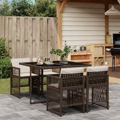 Set mobilier de grădină, 5 piese, cu perne, maro, poliratan GartenMobel Dekor