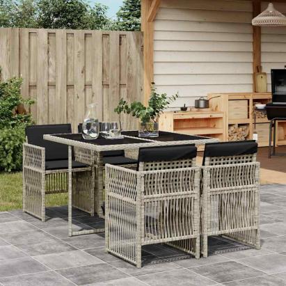 Set mobilier de grădină cu perne, 5 piese gri deschis poliratan GartenMobel Dekor