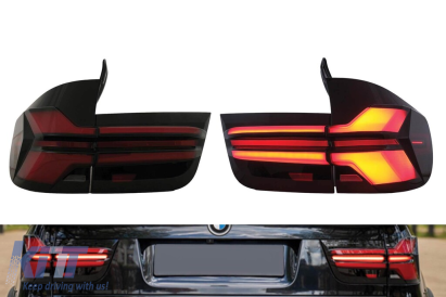 Set de lumini spate LED de tuning cu stilizare G05 LCI, potrivit pentru BMW X5 E70 2007-2013, stânga și dreapta, bază fumurie roșie Performance AutoTuning