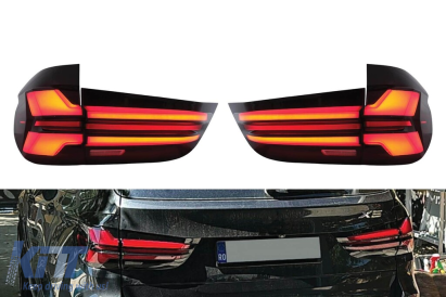 Set de lumini spate LED de tuning cu stilizare G05 LCI, potrivit pentru BMW X5 F15 2013-2018, stânga și dreapta, bază fumurie roșie Performance AutoTuning