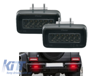 Set de lumini de ceață LED suplimentare, potrivite pentru bara de protecție din spate a Mercedes G-Class W463 1986-2018, cu bază fumurie, stânga și dreapta Performance AutoTuning