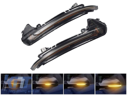 Semnale de întoarcere LED dinamice de tuning potrivite pentru oglinzile laterale ale Audi A6 C7 2012-2018 cu bază fumurie, stânga + dreapta Performance AutoTuning