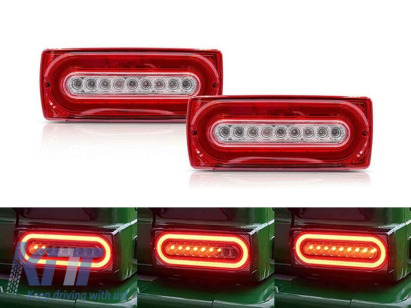 Set de stopuri LED dinamice de tuning potrivit pentru Mercedes G-Class W463 1999-2018 cu bază roșie/albă, stânga și dreapta Performance AutoTuning