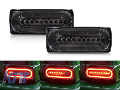 Set de stopuri LED dinamice de tuning potrivit pentru Mercedes G-Class W463 1999-2018 cu bază fumurie, stânga și dreapta Performance AutoTuning