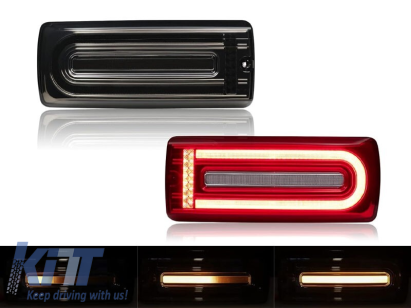 Set de stopuri LED dinamice de tuning potrivit pentru Mercedes G-Class W463 1999-2018 cu bază fumurie, stânga și dreapta Performance AutoTuning