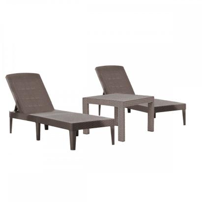Set 2 șezlonguri de grădină Curver Jaipur Duo cu masă Rosario, maro
