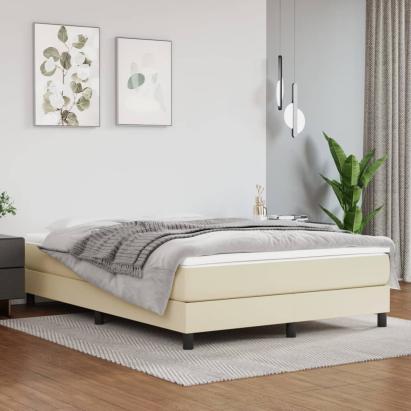 Pat box spring cu saltea, crem, 140x200 cm, piele ecologică GartenMobel Dekor