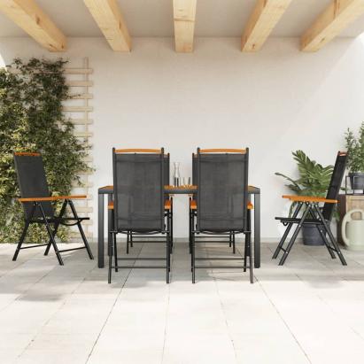 Set mobilier pentru grădină, 7 piese, negru și maro, aluminiu GartenMobel Dekor
