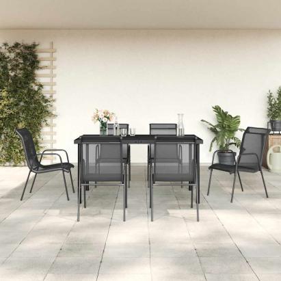Set mobilier de grădină, 7 piese, negru, oțel și textilenă GartenMobel Dekor