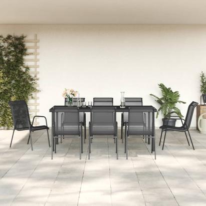Set mobilier de grădină, 9 piese, negru, oțel și textilenă GartenMobel Dekor
