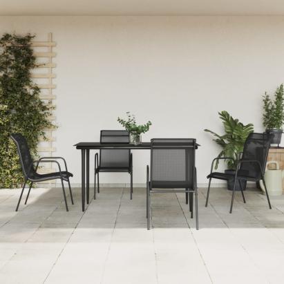 Set mobilier de grădină, 5 piese, negru, oțel și textilenă GartenMobel Dekor